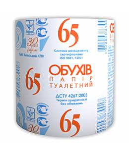 Обухів 65 туал.папір макул.б/гільзи,в гофроящиках по 48рул.сірий